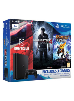 Приставка Sony PlayStation 4 Slim 1TB Black (CUH-2016B) + Uncharted 4 + Driveclub + Ratchet & Clank